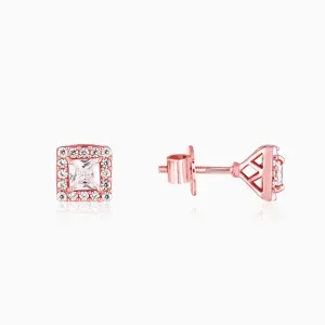 Rose Gold Zircon Square Halo Earrings Giva