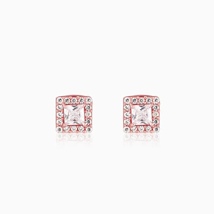 Rose Gold Zircon Square Halo Earrings Giva