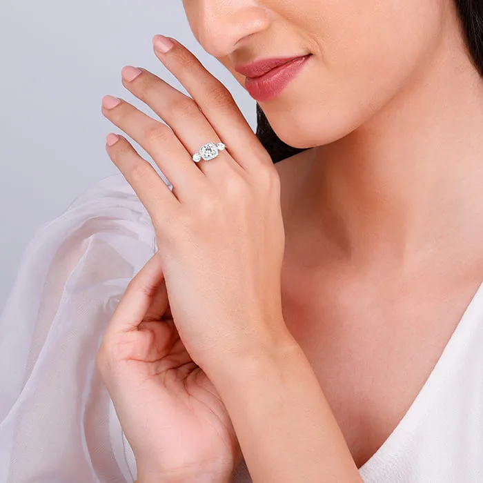 Round Stoned Silver Open Ring Giva