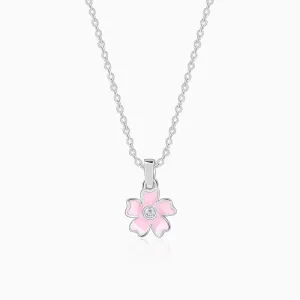 Silver Adorable Flower Kids Pendant With Link Chain Giva