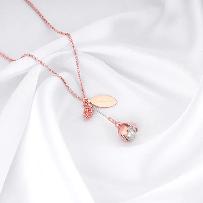 Silver And Rose Gold Brahma Kamal Convertible Pendant With Link Chain Giva