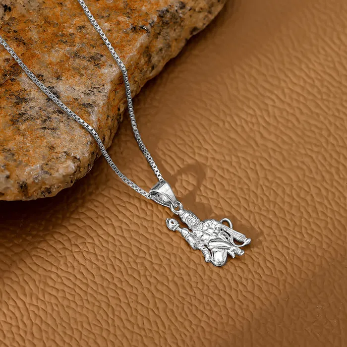 Silver Anjaneya Pendant With Box Chain For Him Giva