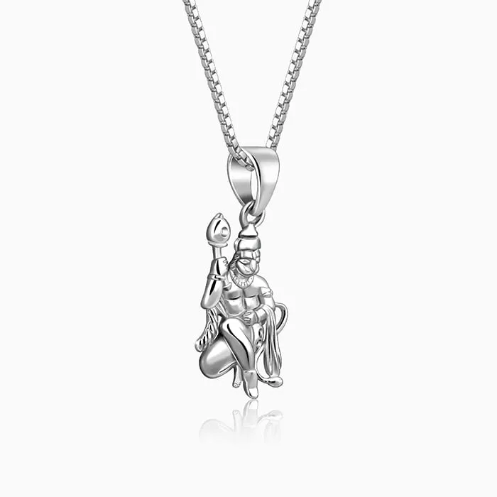 Silver Anjaneya Pendant With Box Chain For Him Giva