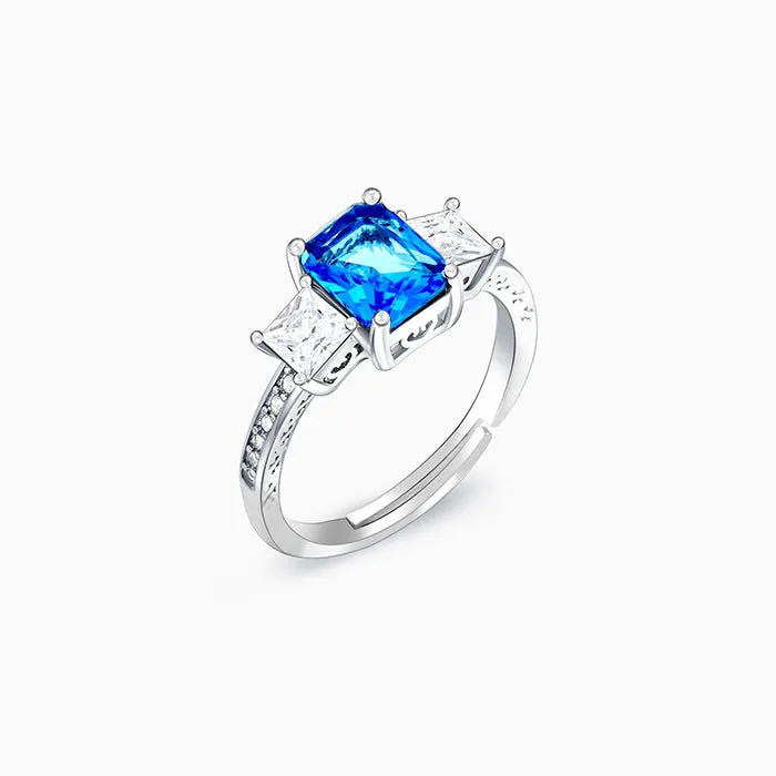 Silver Aqua Blue Baguette Ring Giva