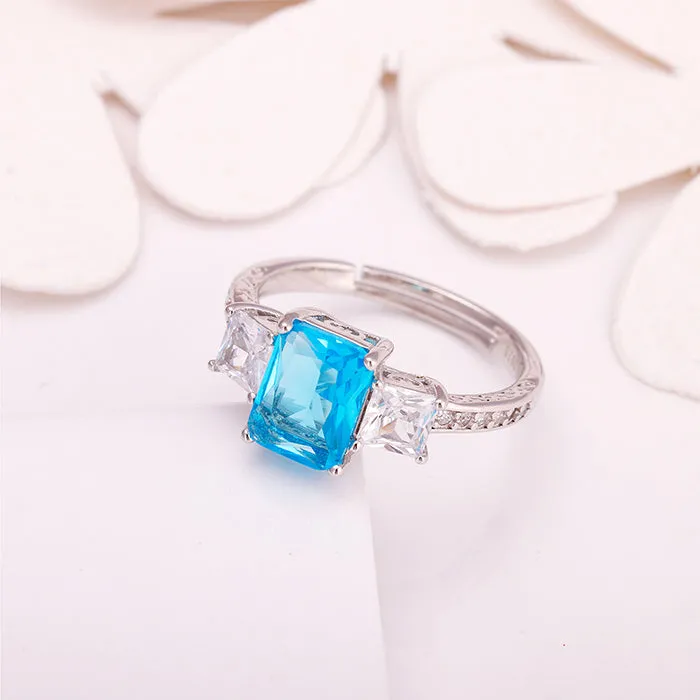 Silver Aqua Blue Baguette Ring Giva