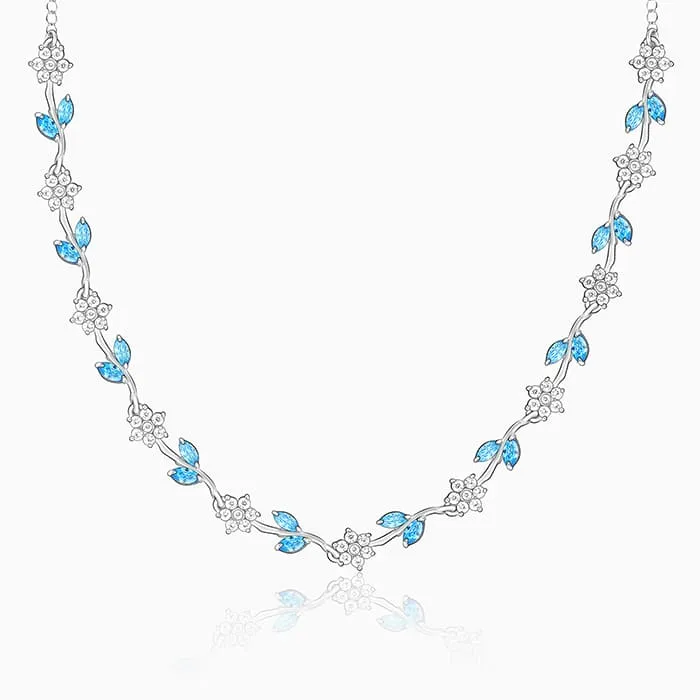 Silver Aqua Blue Floral Necklace Giva