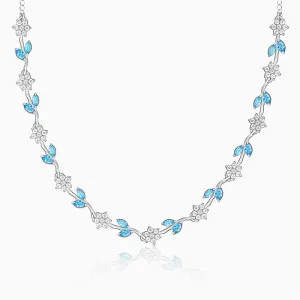Silver Aqua Blue Floral Necklace Giva