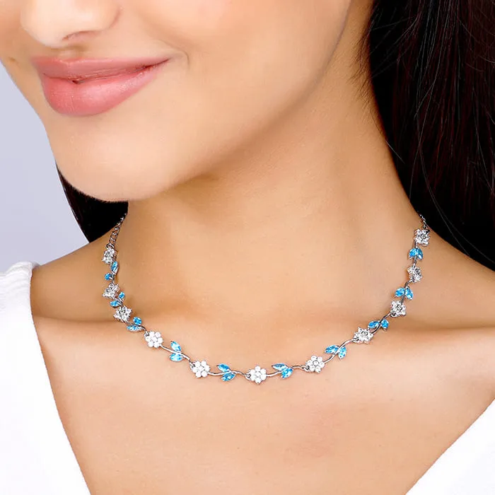 Silver Aqua Blue Floral Necklace Giva