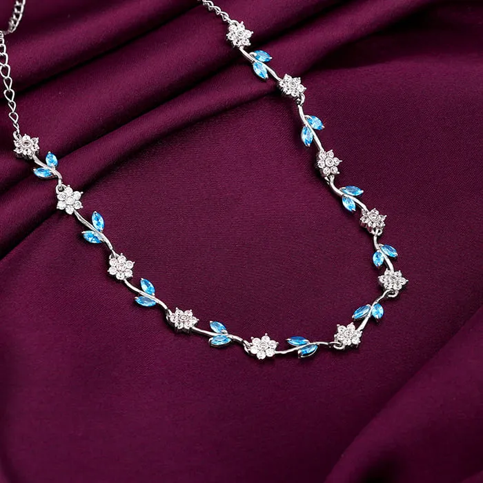 Silver Aqua Blue Floral Necklace Giva