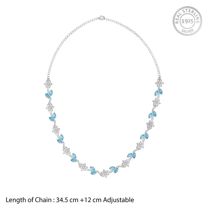 Silver Aqua Blue Floral Necklace Giva