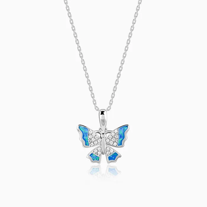Silver Azure Butterfly Pendant With Link Chain Giva