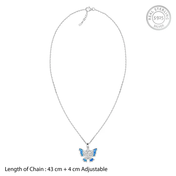Silver Azure Butterfly Pendant With Link Chain Giva
