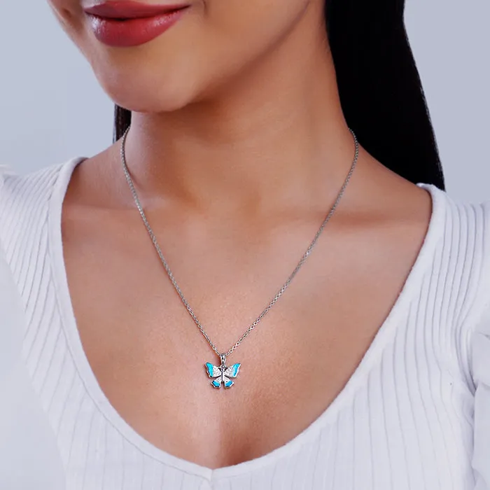 Silver Azure Butterfly Pendant With Link Chain Giva