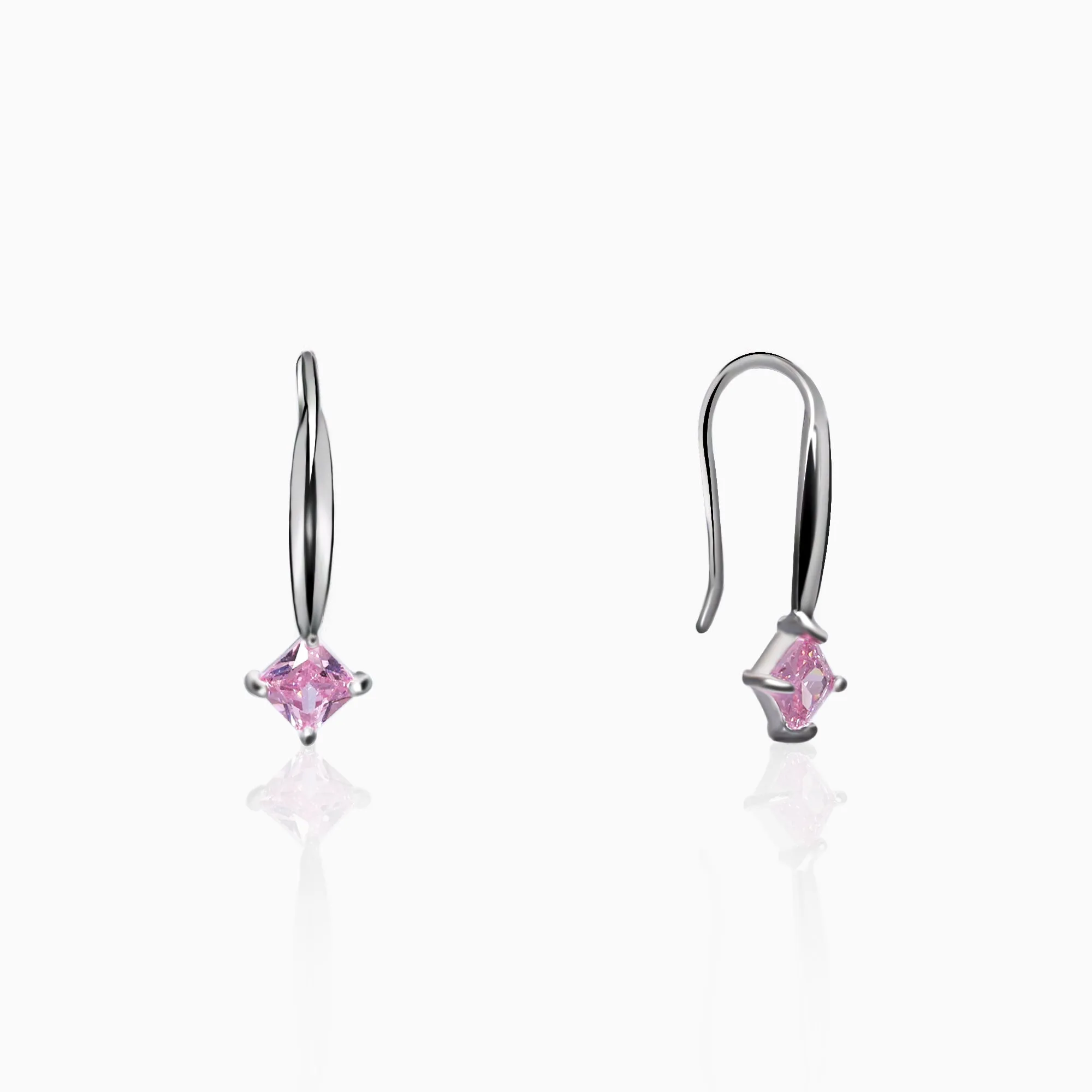 Silver Baby Pink Square Earrings Giva