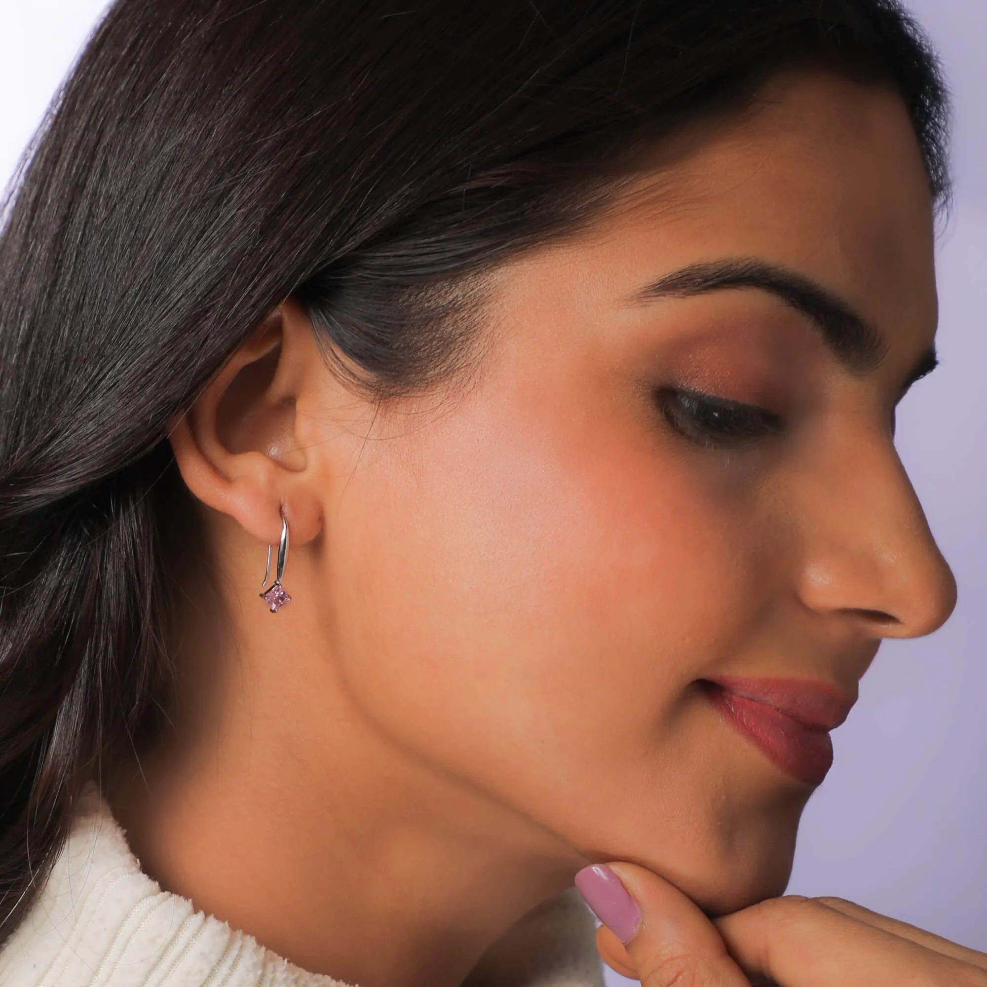 Silver Baby Pink Square Earrings Giva