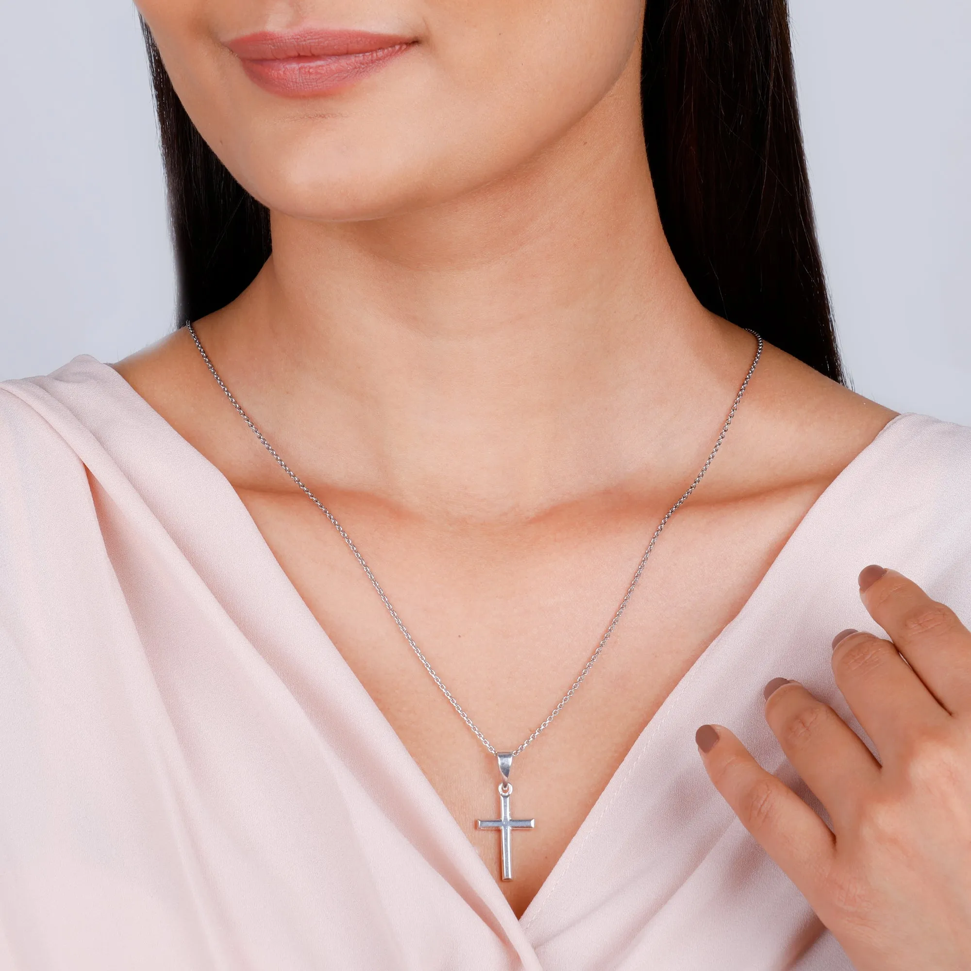 Silver Blessed Holy Cross Pendant with Link Chain Giva