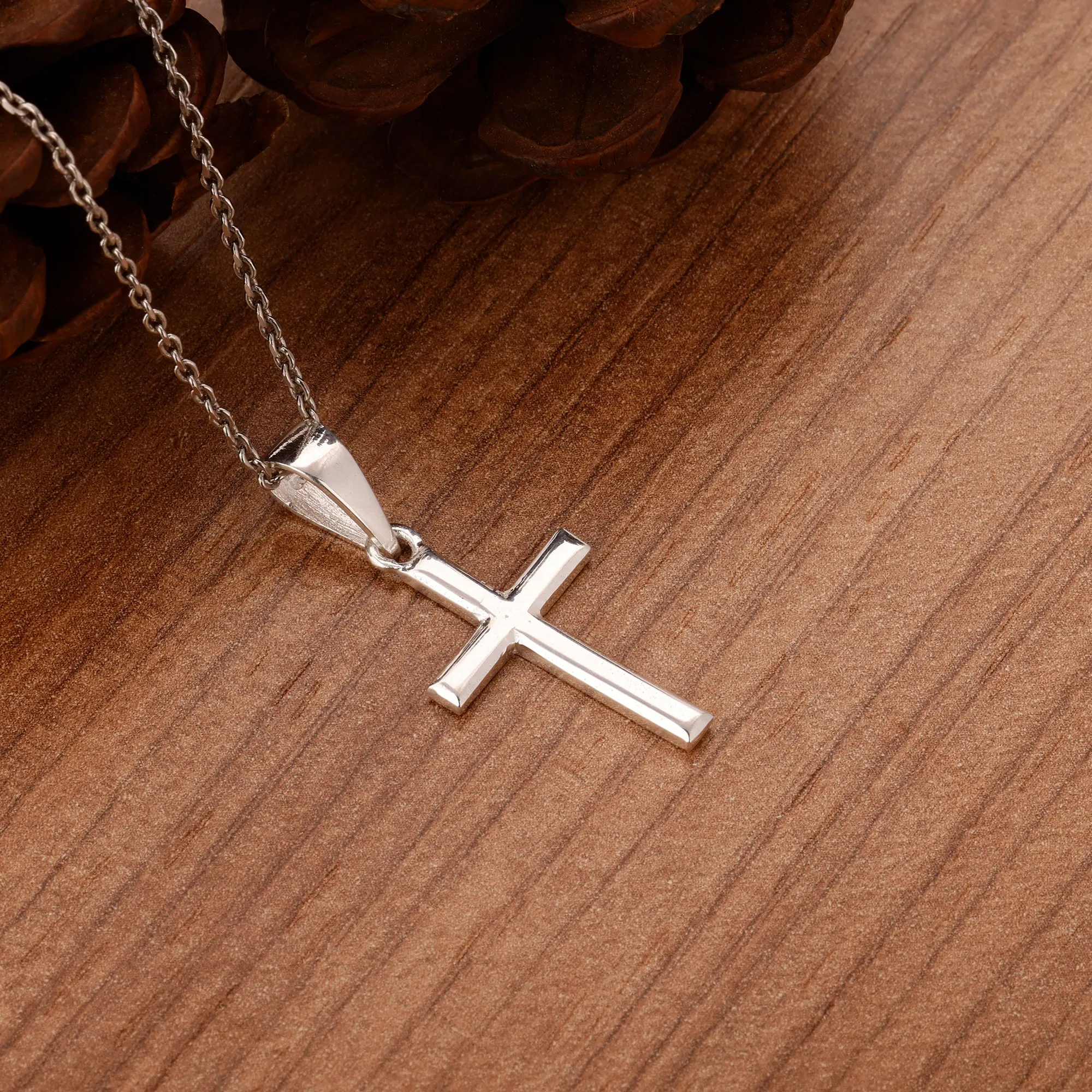 Silver Blessed Holy Cross Pendant with Link Chain Giva