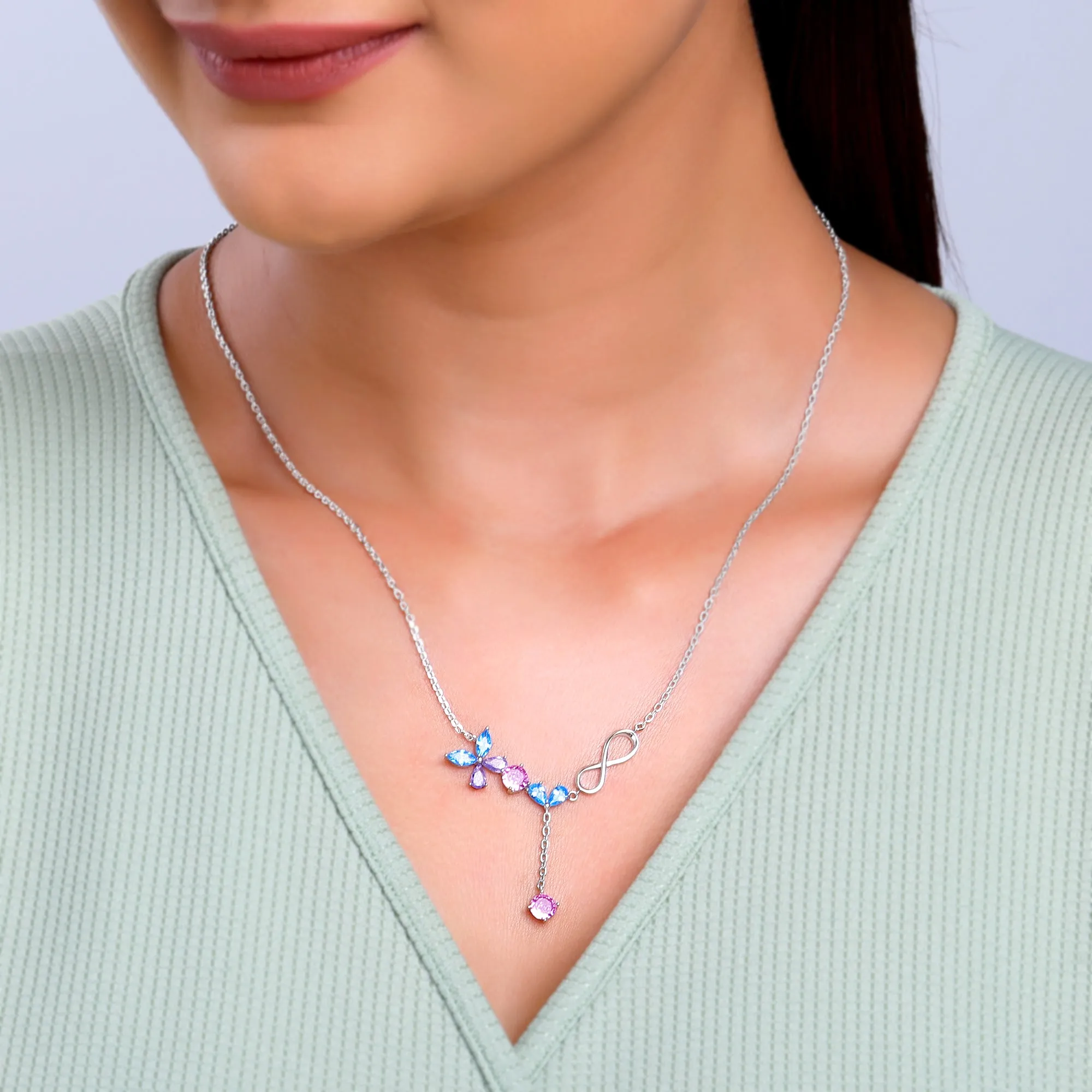 Silver Blue Butterfly Infinity Necklace Giva