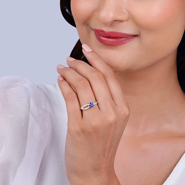 Silver Blue Floral Ring Giva