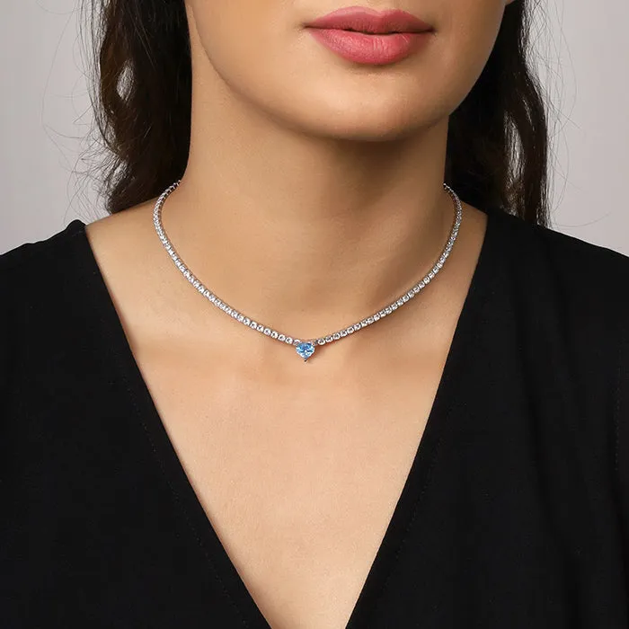 Silver Blue Heart Choker Necklace Giva