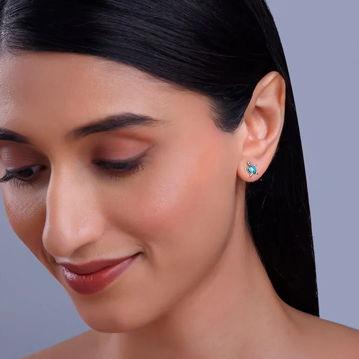 Silver Blue Turtle Studs Giva