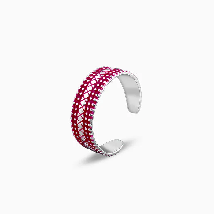 Silver Burgundy Patterned Toe Rings Giva