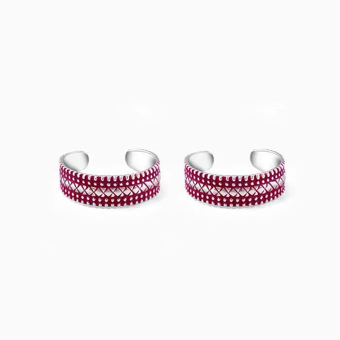 Silver Burgundy Patterned Toe Rings Giva