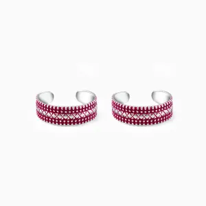 Silver Burgundy Patterned Toe Rings Giva