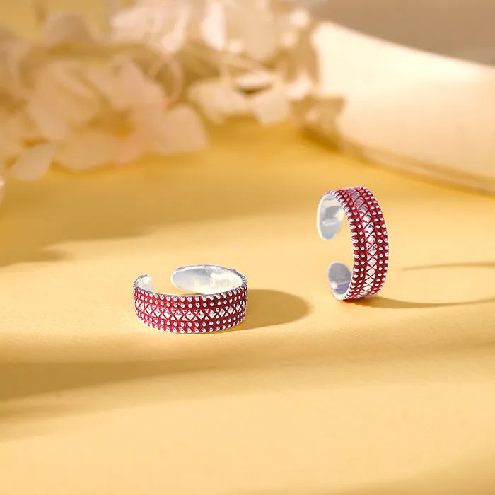 Silver Burgundy Patterned Toe Rings Giva