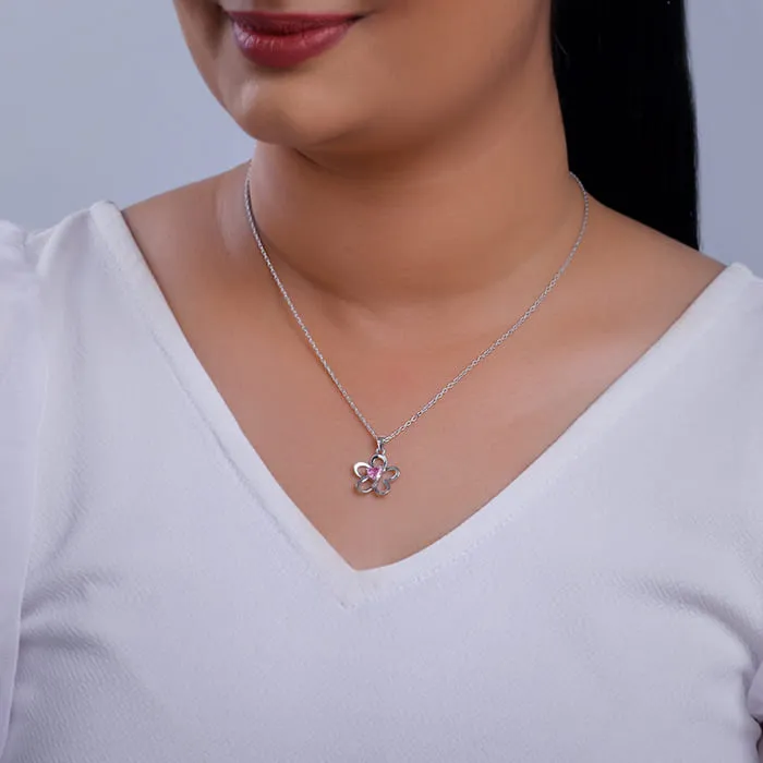 Silver Cherished Flower Pendant With Link Chain Giva