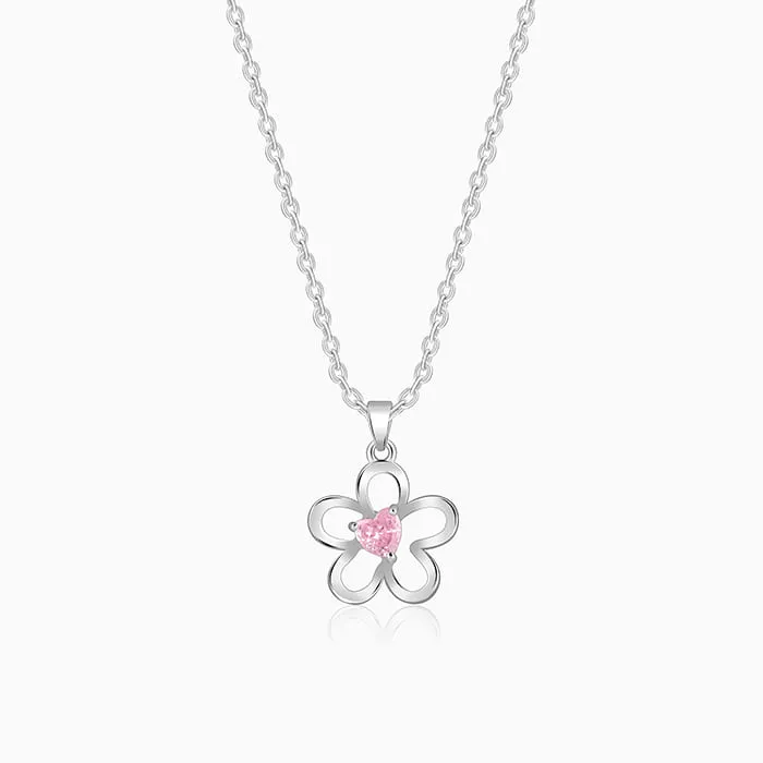 Silver Cherished Flower Pendant With Link Chain Giva