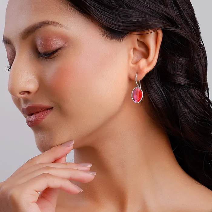 Silver Cherry Pink Crystal Earrings Giva