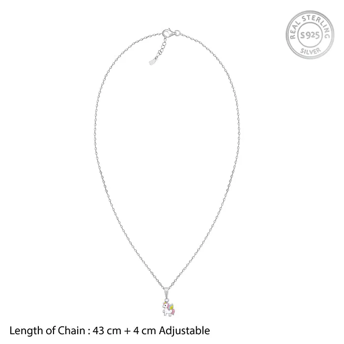 Silver Colourful Unicorn Kids Pendant With Link Chain (7-10 yrs) Giva