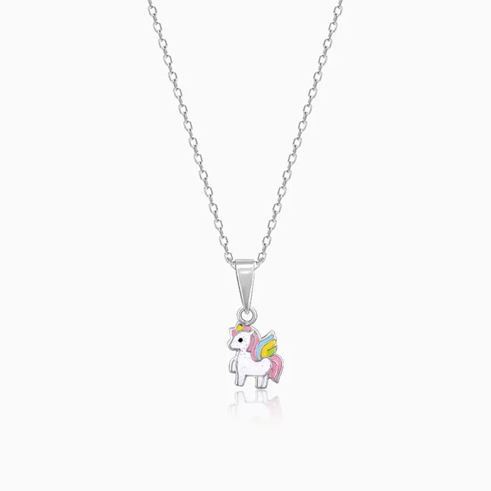 Silver Colourful Unicorn Kids Pendant With Link Chain (7-10 yrs) Giva