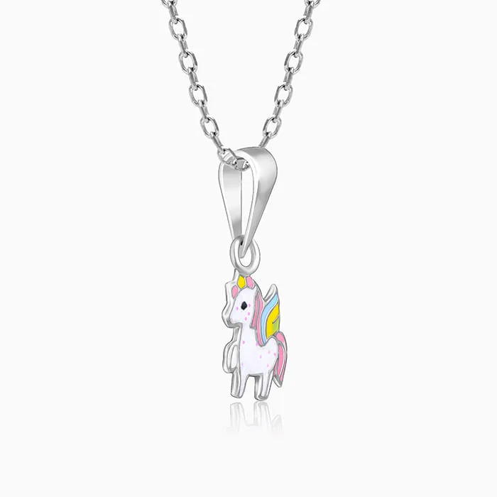Silver Colourful Unicorn Kids Pendant With Link Chain (7-10 yrs) Giva