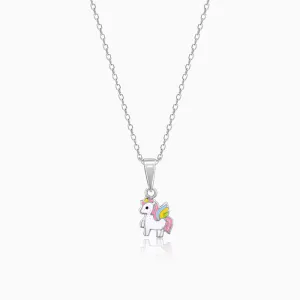 Silver Colourful Unicorn Kids Pendant With Link Chain (7-10 yrs) Giva