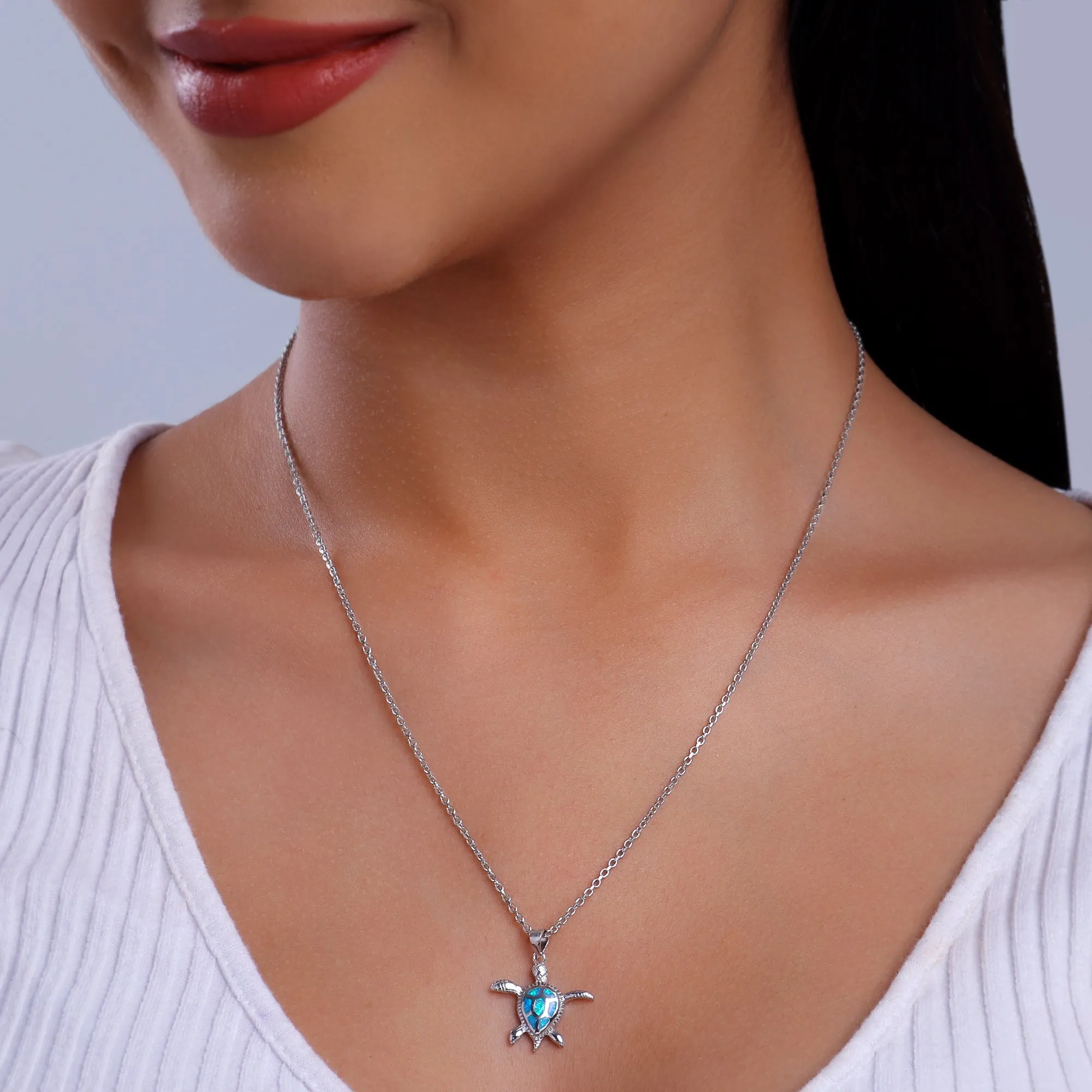 Silver Cute Turtle Pendant With Link Chain Giva