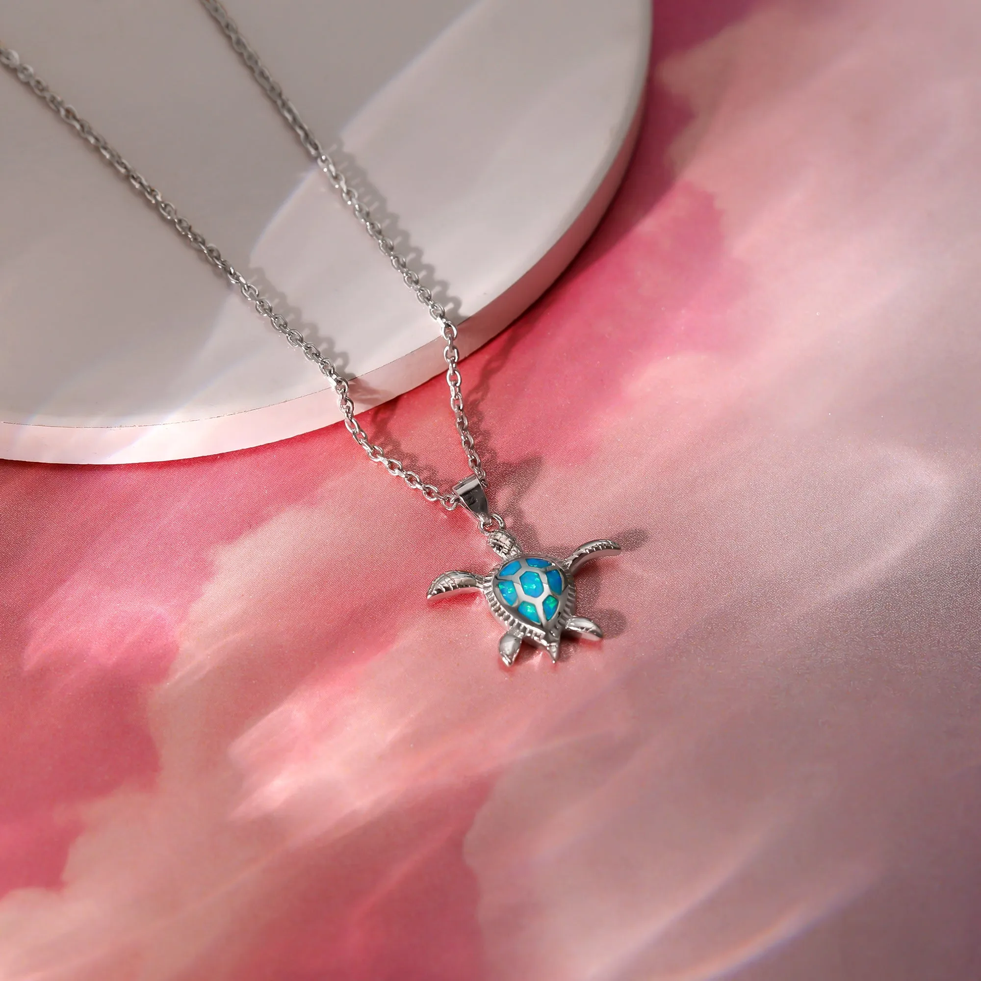 Silver Cute Turtle Pendant With Link Chain Giva