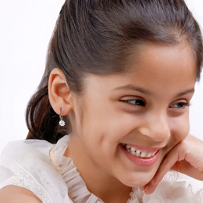 Silver Daisy Kids Hoop Earrings (4-12 yrs) Giva