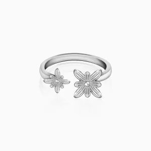 Silver Dual Blooming Flower Ring Giva
