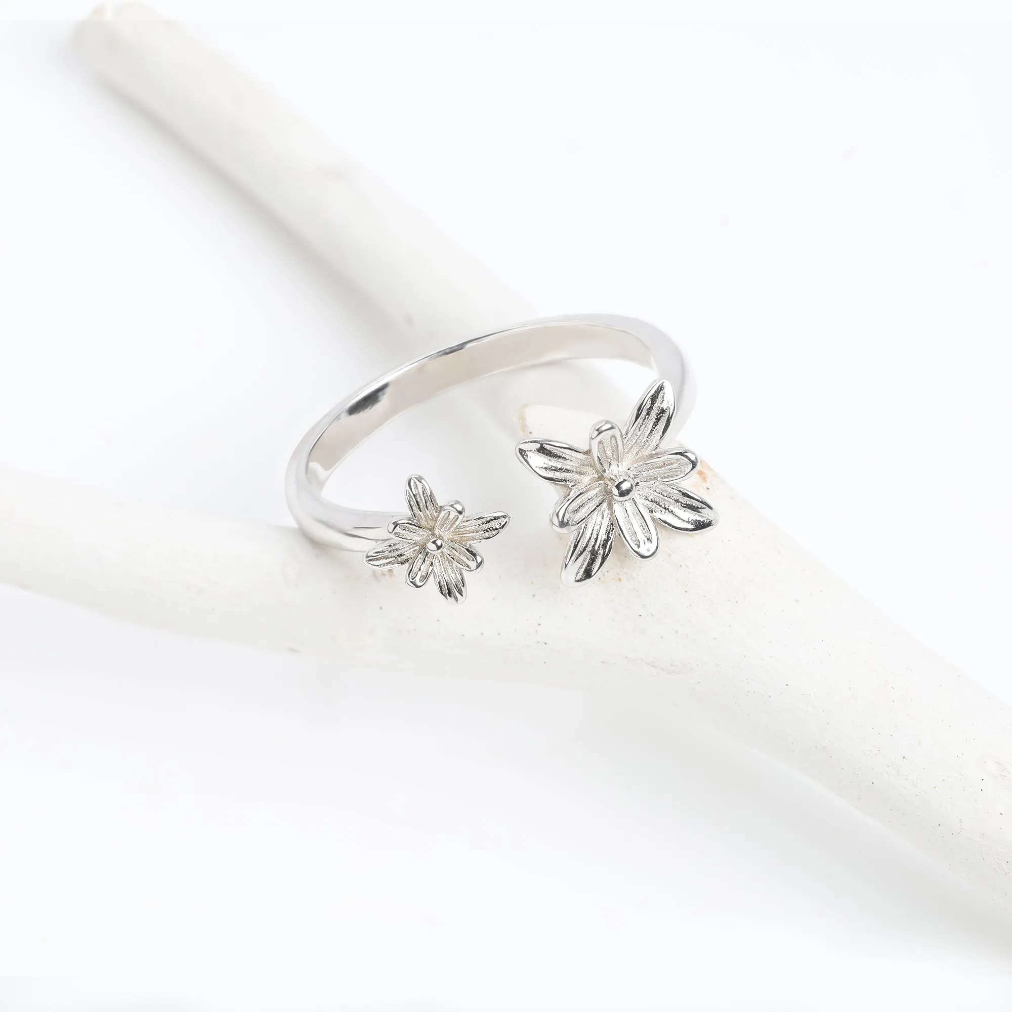 Silver Dual Blooming Flower Ring Giva