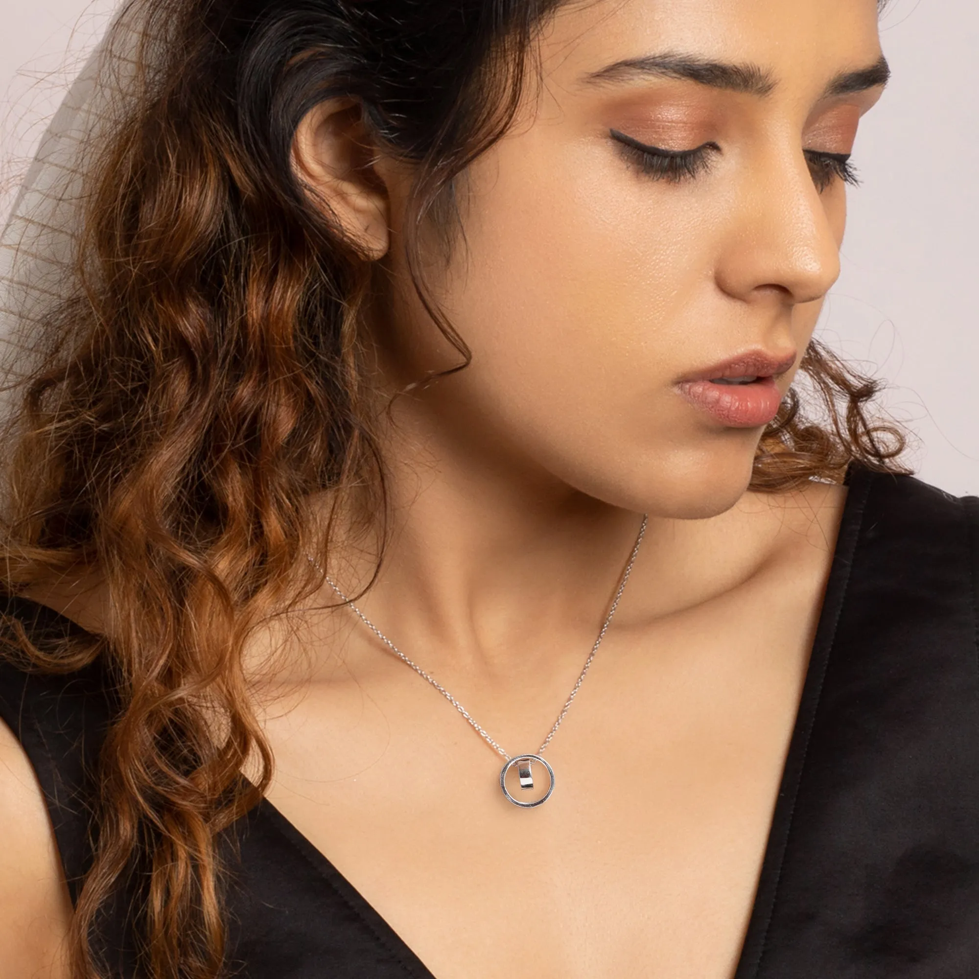 Silver Dual Ring Pendant with Link Chain Giva