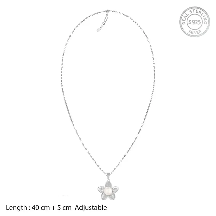 Silver Floral Pearl Pendant with Link Chain Giva