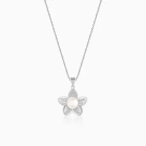 Silver Floral Pearl Pendant with Link Chain Giva