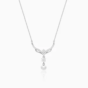 Silver Floral Studded Pearl Necklace Giva