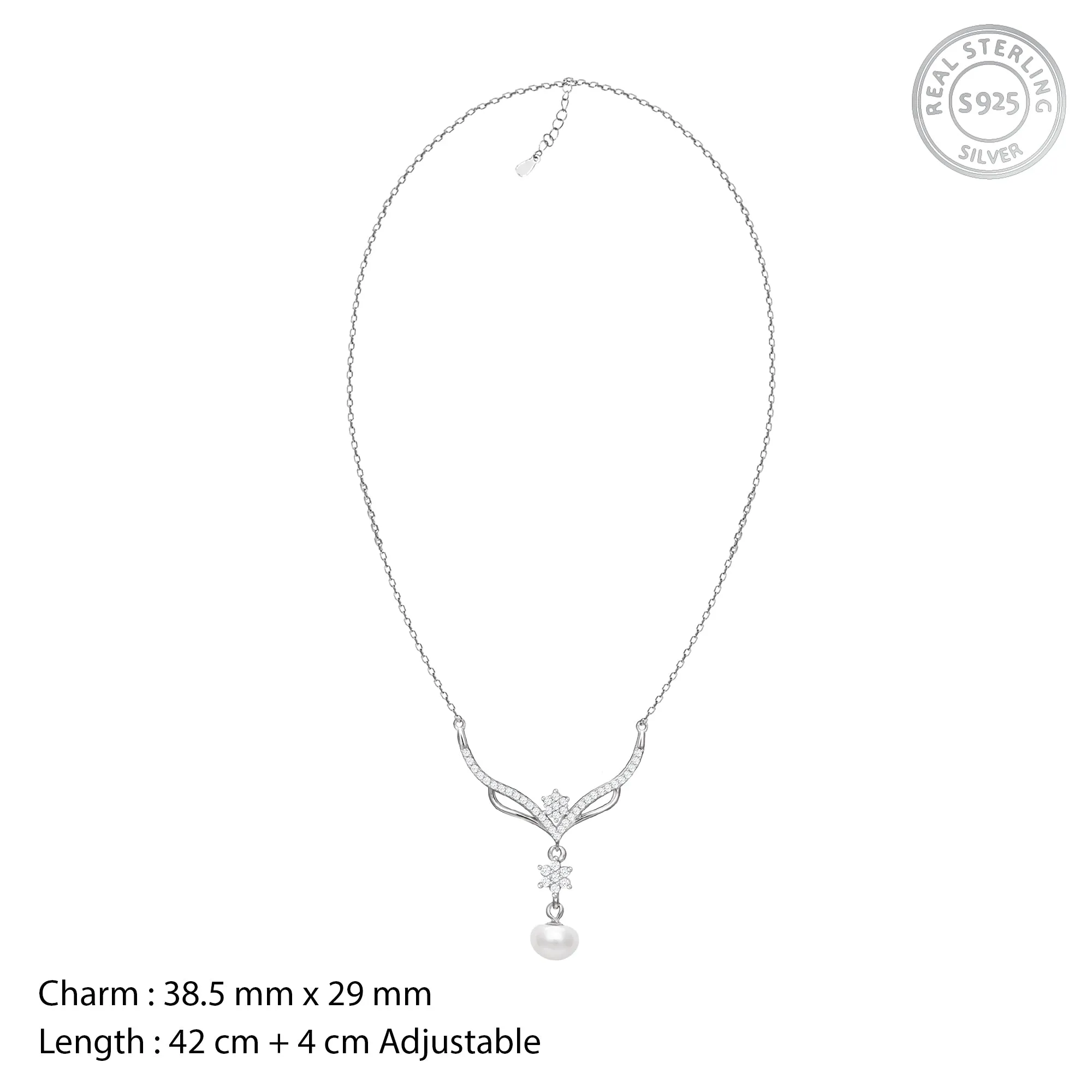 Silver Floral Studded Pearl Necklace Giva