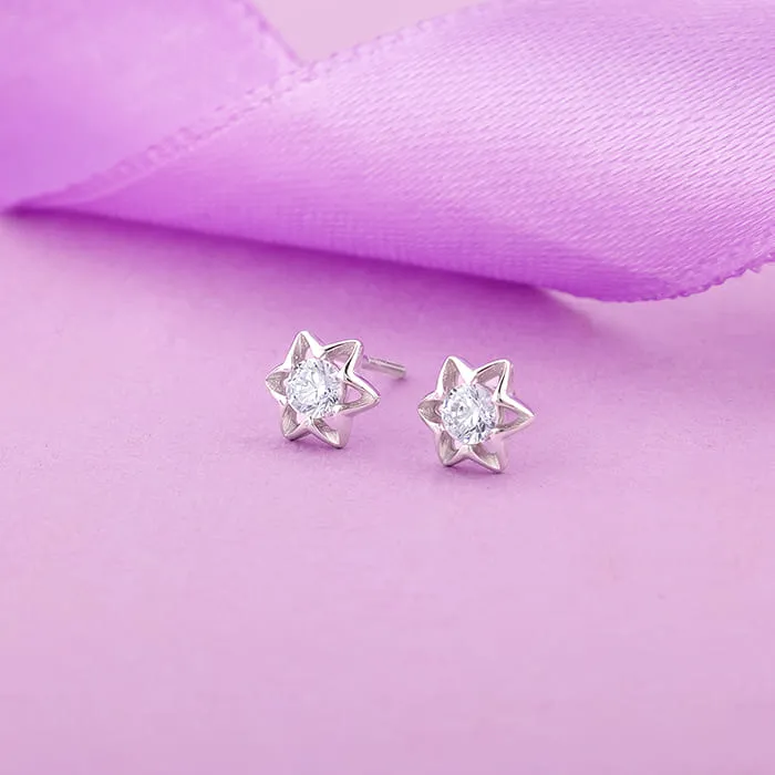 Silver Flower Star Stud Earrings Giva