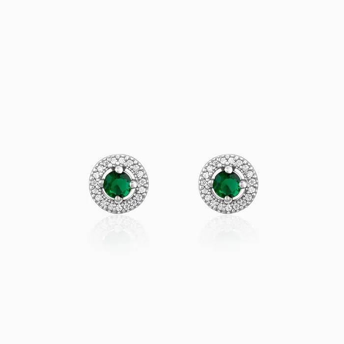 Silver Forest Green Shining Halo Studs Giva
