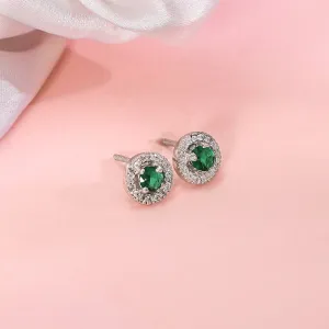 Silver Forest Green Shining Halo Studs Giva