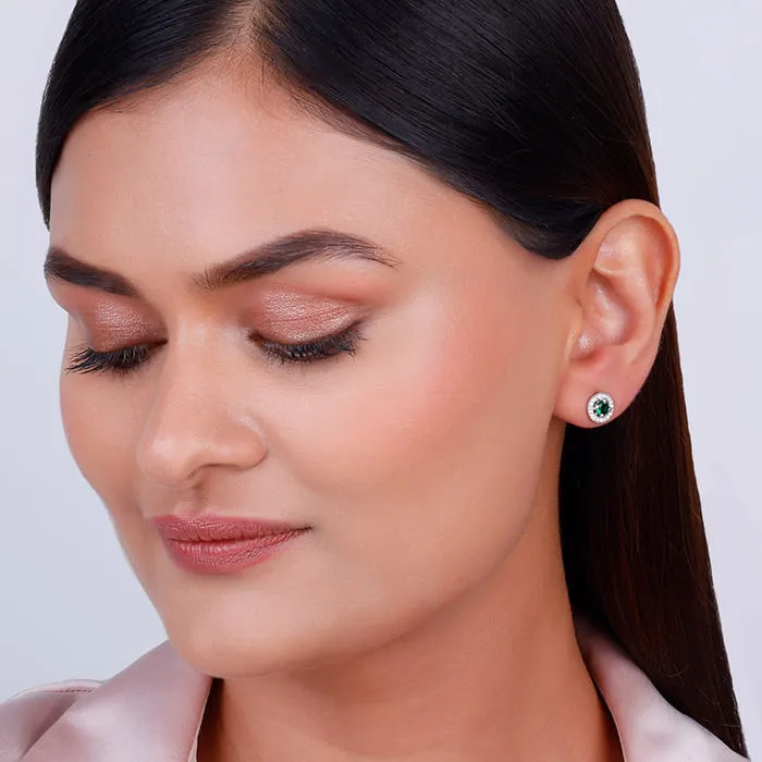 Silver Forest Green Shining Halo Studs Giva